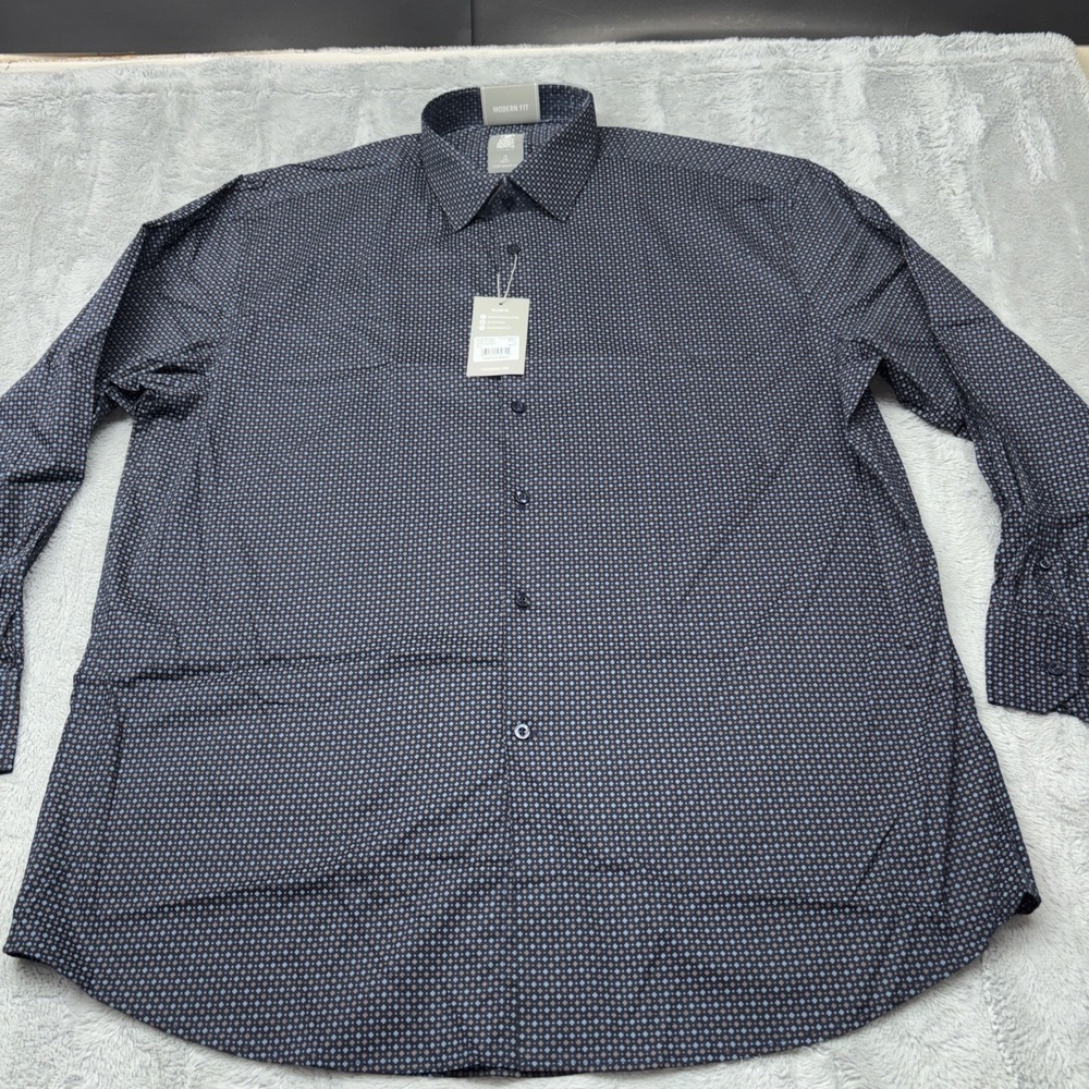 NWT Stacy Adams Navy‎ Geometric Print Dress Shirt Mens 19 3XL (36/37) Modern Fit